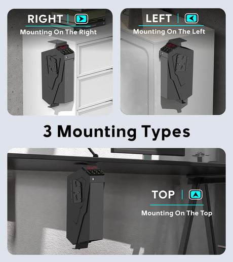 QINGENO Quick-Access Mounted Nightstand Handgun Gun Safe,Auto Open Lid Smart Pistol Safe with Keypad Lock/Key Lock (QG8002E Keypad) QINGENO