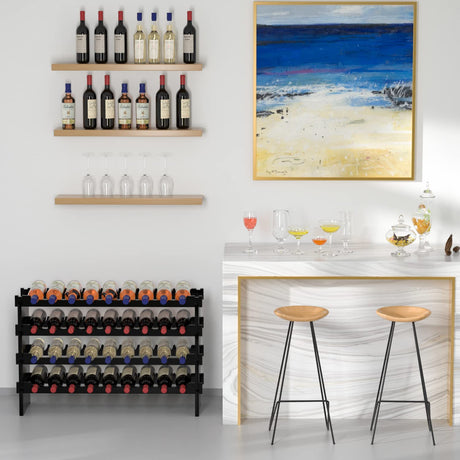 Domax Wine Rack Freestanding Floor - 4 Tiers Stackable Wine Rack 36 Bottle Wine Bottle Holder， Bamboo Wine Holder Wine Storage for Kitchen, Bar, Pantry, Wine Cellar and Countertop (Black) Domax