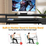 Panana L Shaped Gaming Desk with LED Lights & Power Outlets, Reversible Computer Desk with Stand & Shelves, Corner Desk Home Office Desk with USB Charging Port (Black) Panana