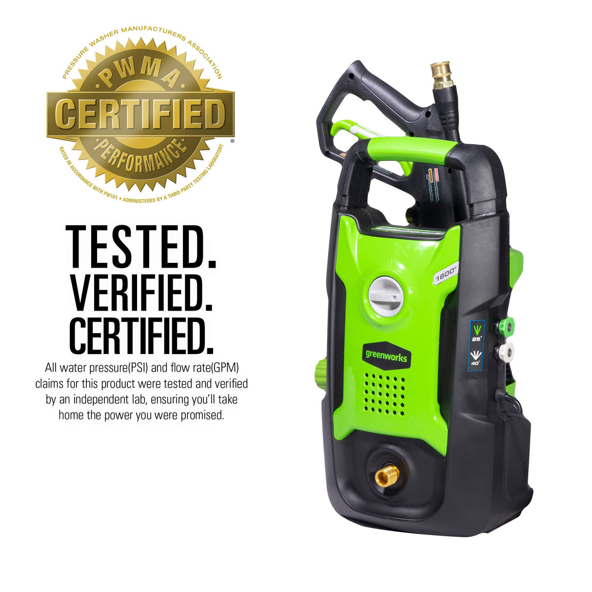 Greenworks 1600 PSI (1.2 GPM) Electric Pressure Washer (Ultra Compact, Lightweight, 20 FT Tangle-Free Hose, 35 FT Power Cord) Great For Cars, Fences, Patios, Driveways, Decks and Patios Greenworks