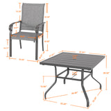 NUU GARDEN Outdoor Patio Dining Set 5 Piece Furniture Set Including Square Outdoor Dining Table with 1.57" Umbrella Hole and 4 Gray Textilene Chairs for Garden, Patio and Poolside Backyards NUU GARDEN