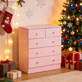 Karl home Pink 5 Drawer Dresser for Bedroom, Modern Wood Dresser Chest of Drawers, Pink Bedroom Dressers for Girls, Anti-Tipping Device, Rose Gold Metal Handle, Living Room, Entryway, Hallway, Office Karl home