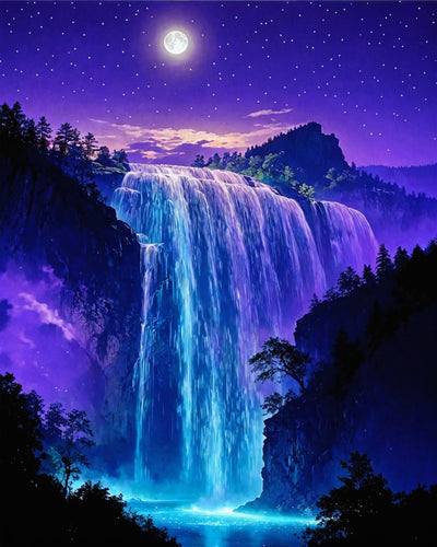 ldazao Paint by Numbers Kit for Adults, Starry Waterfall Paint by Number Kits for Beginner Acrylic On Canvas Forest Oil Painting Kit Adults' Paint-by-Number Kits for Gift Home Wall Decor 16x20 Inch