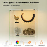 VINGLI Glass Display Cabinet with 3 Shelves, Double Doors and Lock, Floor Standing Curio Cabinets with LED Light, Upgraded Tempered Glass Bookshelf, for Living Room Living Room Bedroom Office, White VINGLI