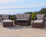 SOLAURA Outdoor Patio Furniture Set 7-Piece Brown Wicker Conversation Furniture Set Patio Lounge Chairs with Ottoman & Loveseat with Glass Coffee Table (Pillow Included) SOLAURA