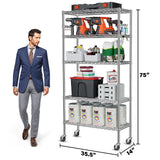 YNN Storage Shelves,1750Lbs 5 Tier Heavy Duty Metal Rolling Shelving Unit with Wheels & 8 Hooks, Adjustable Garage Wire Rack for Kitchen, Bathroom,Industrial,Pantry(36" W x 14" D x 72" H, Chrome) YNN