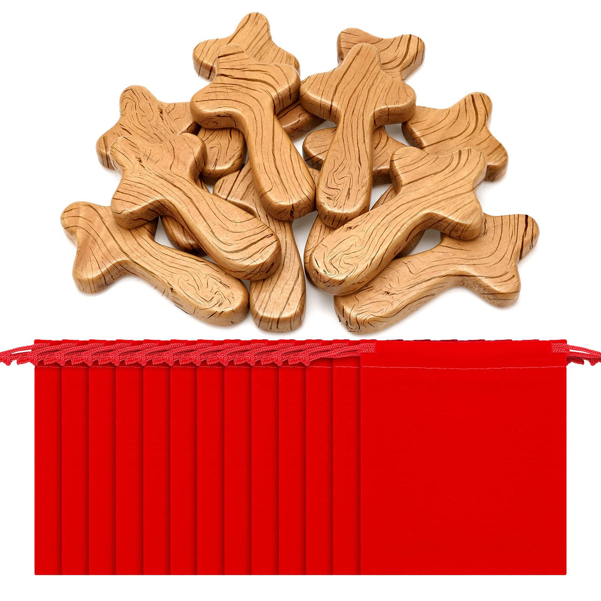 Qunclay 12 Sets Small Hand Held Pine Wooden Cross with Velvet Bag Set 4.1 Inches Portable Holding Wooden Pocket Cross Clinging Cross Jesus Cross Gift for Prayer Palm Size Men Christian Church Gift Qunclay