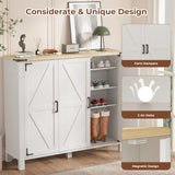 5-Tier Shoe Storage Cabinet, Farmhouse Shoe Rack Organizer Cabinet with 4 Adjustable Shelves & Side Cabinets, Freestanding Shoe Cabinet Storage with Anti-tip Fitting for Entryway, 46.1L×13.7W×40.6H ALLSTAND