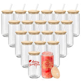 20 Pack Sublimation Glass Cans Transparent Sublimation Beer Glass Can Shaped with Bamboo Lids Borosilicate Glasses Tumbler Mason Jar Cups Mug with Straw for Beer, Juice, Soda, Iced Coffee, Drinks 16oz YOUKE OLA