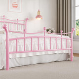 HOMBCK Full Size Metal Bed Frame with Headboard, Pink Bed Frame with Crown Headboard and Footboard, Wrought Iron Art, Under Bed Storage, Mattress Anti-Slip, No Box Spring Needed, Easy Assembly, Pink HOMBCK