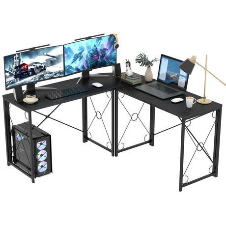 VECELO 59"x59" L Shaped Desk for Computer Gaming Multi-Usage Long 2 Person Table for Home Office Sturdy Writing Workstation, Easy Assembly/Saving Space, Black VECELO