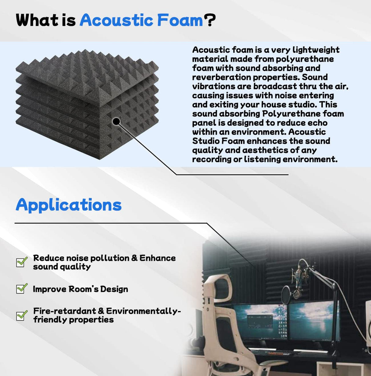 Arrowzoom New 12 Pieces 10x10x2inch Soundproofing Insulation Pyramid Acoustic Wall Foam Padding Studio Foam Tiles AZ1034 Pearl White Arrowzoom