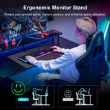 GTRACING 55 Inch Gaming Desk, Computer Gamer Desk with Monitor Stand, Ergonomic Carbon Fiber Surface Gaming Table with Power Outlet and Mouse Pad for Home Office, Colorful GTRACING