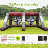 Dual Inflatable Axe Throwing Inflatable Ball Toss Target Dart Board with 24 Axes+16 Toss Ball+ 8 Soccer Balls for Interactive Sport Games, Double Darts for 2 Players WoodArtSupply
