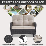 Belord Outdoor Glider Bench Patio Loveseat - 500 Lbs Weight Capacity 2 Seater Wicker Sofa, Small Porch Glider Furniture All Weather Rattan Couch with Removble Cushion for Balcony Deck Backyard, Black Belord