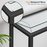 HOOBRO 39.4" Black Console Table, Tempered Glass Sofa Table, Modern Entryway Table, Narrow Couch Table, Metal Frame, for Living Room, Hallway BK04XG01 HOOBRO