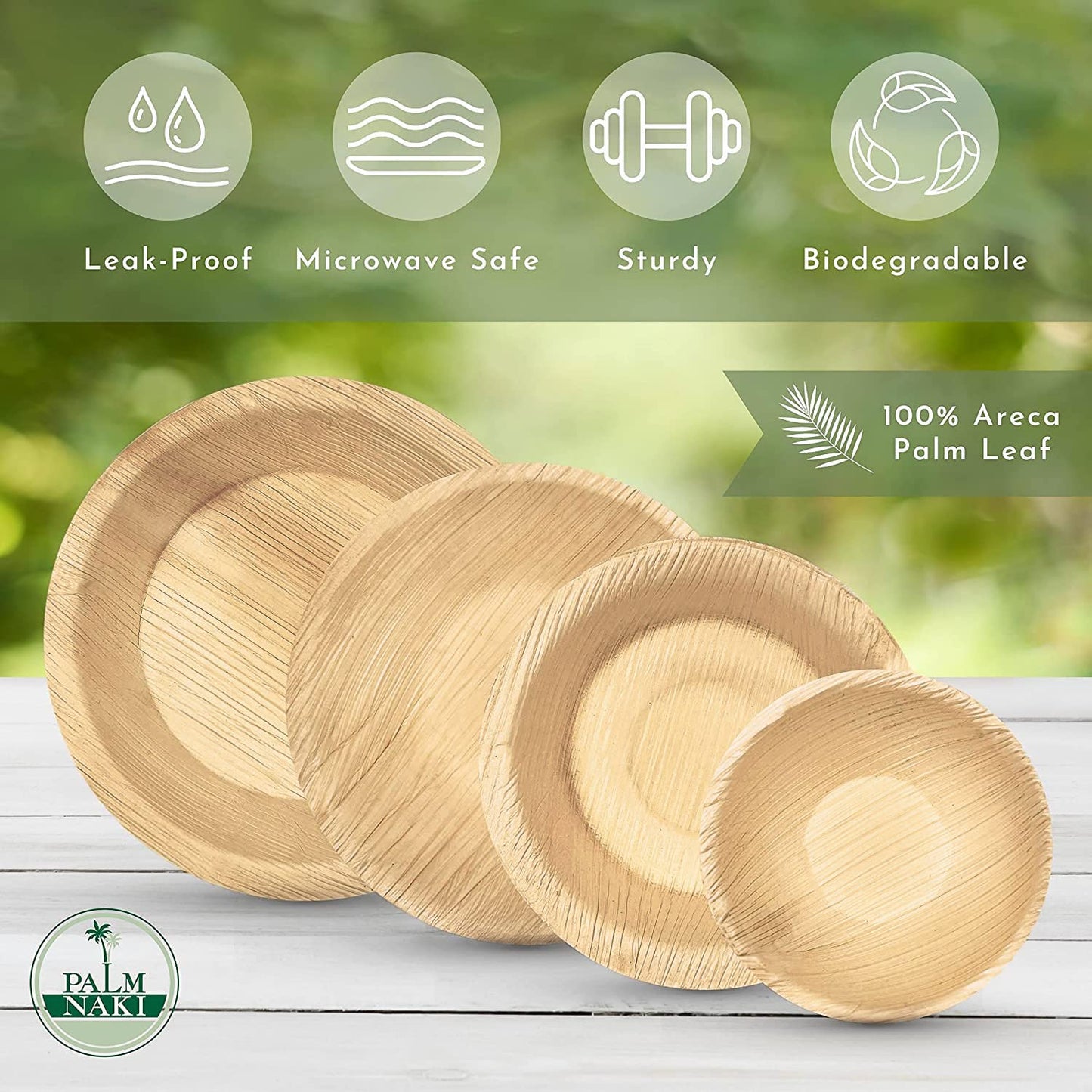 PALM NAKI Palm Leaf Bowls | 6" Round | Compostable Bamboo-Style Decorative Bowls | Ideal for Events, Gatherings, and Everyday Elegance - 40 Pack