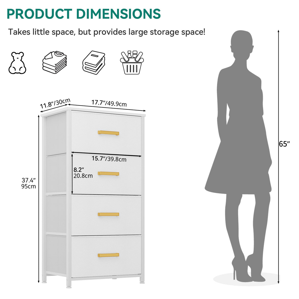 YITAHOME Dresser with 4 Drawers - Fabric Storage Tower, Organizer Unit for Room, Living Room, Hallway, Closets YITAHOME