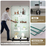 Glass Display Cabinet with 12 Color Lights and Lock 4-Tier 2-Door Curio Cabinets with Wheels Full Vision Showcase Tempered Glass Display Case for Living Room Bedroom Office, 65"*30.9"*13.6"Black Buzleer