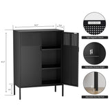 Ustamio Black Metal Storage Cabinet, Metal Locker Storage Cabinet with Doors and Shelves, 3 Tier Steel Office Storage Cabinet, Metal Sideboard for Home, Office, Kitchen and Coffee Bar Ustamio