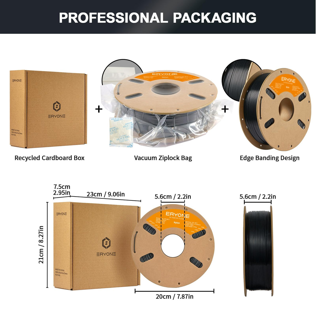 ERYONE Nylon Filament 1.75mm +/- 0.03mm, 3D Printer PA6 Filament 1kg (2.2LBS)/Spool, Fit Most FDM Printer, PA6 Black ERYONE