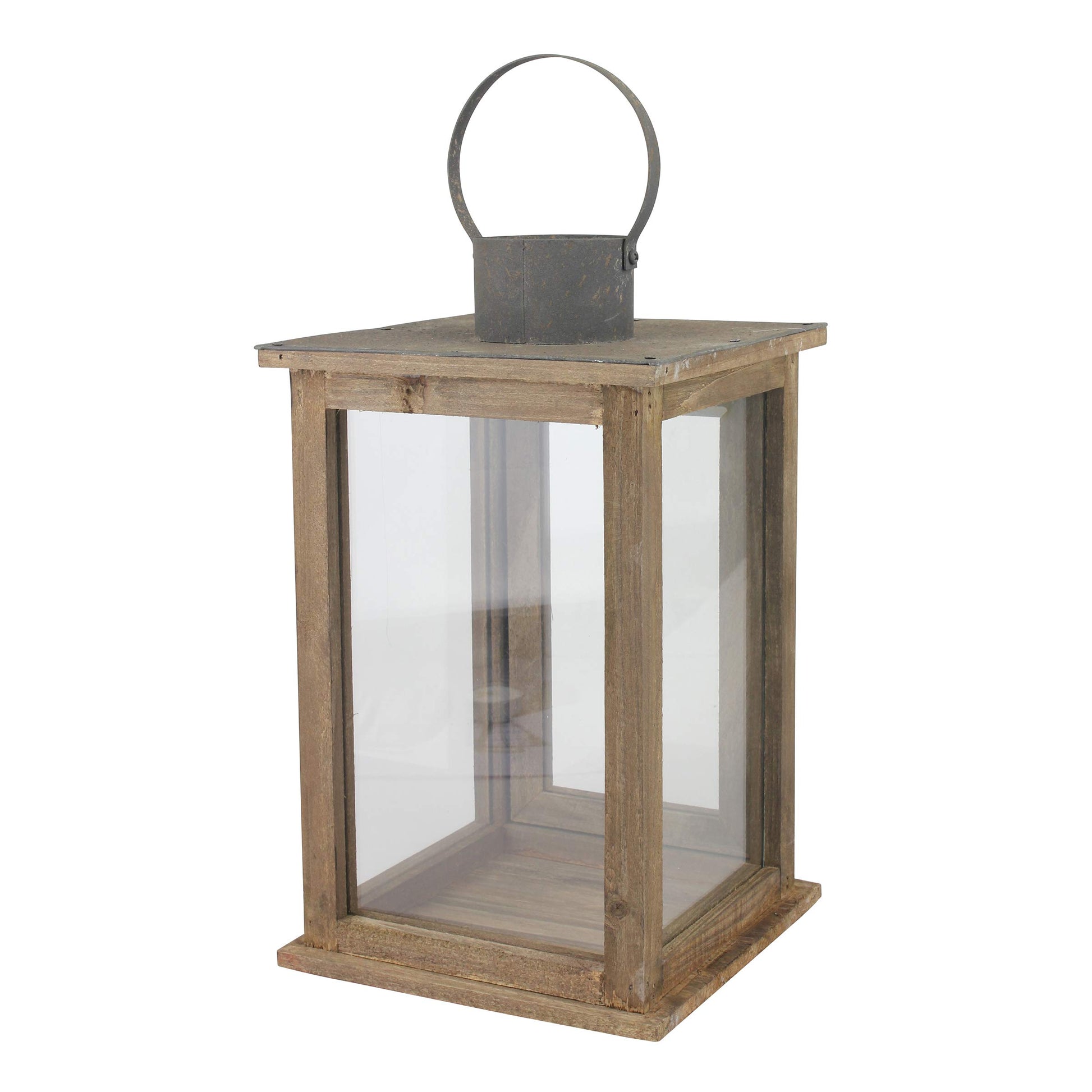 Stonebriar SB-5174B Rustic 12.5" Wooden Candle Lantern, Large, Brown - WoodArtSupply