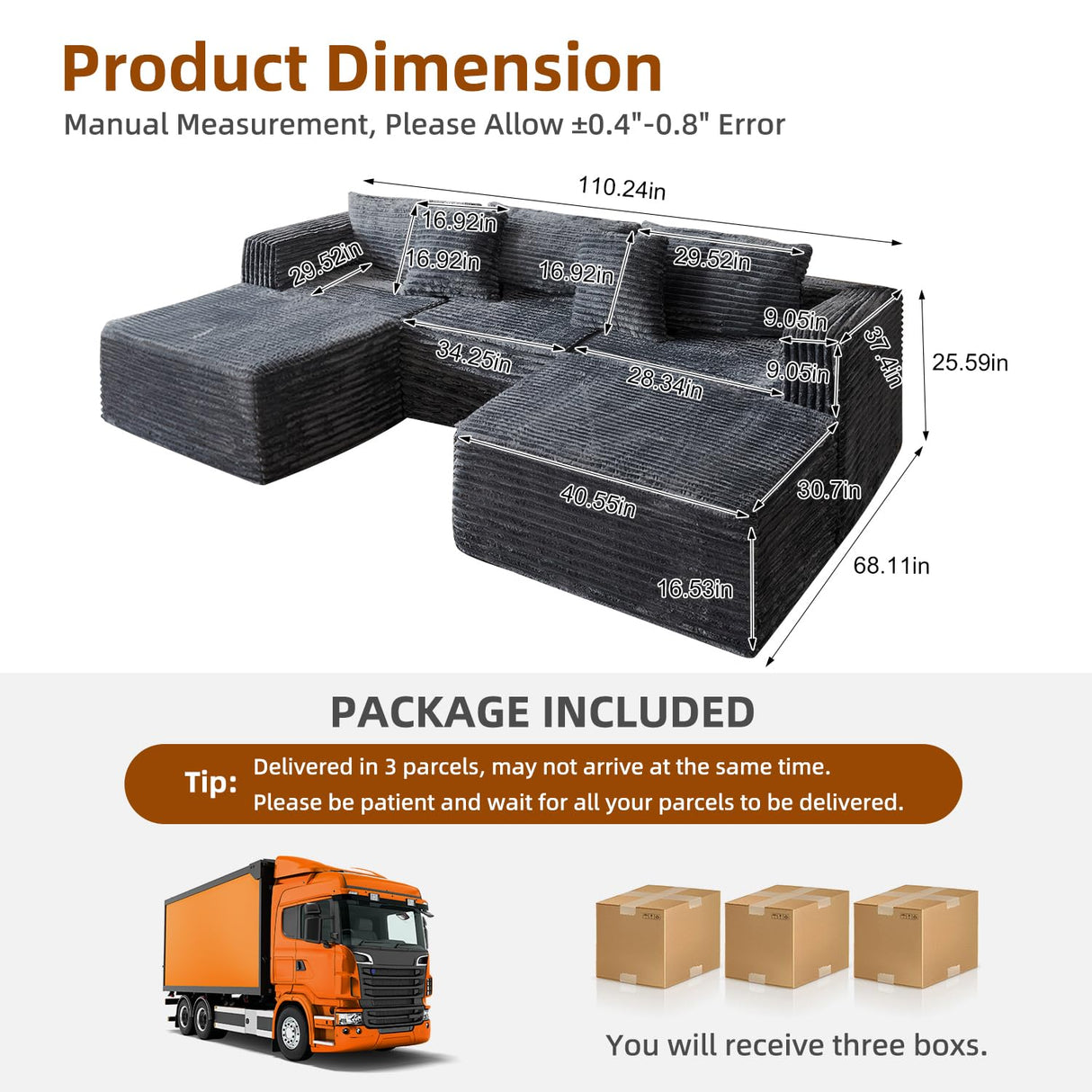 NNSNG 110" U Shaped Boneless Couches for Living Room with 2 Movable Ottomans,5 Seats Modular Cloud Sectional Couch Sofa(Gray) NNSNG