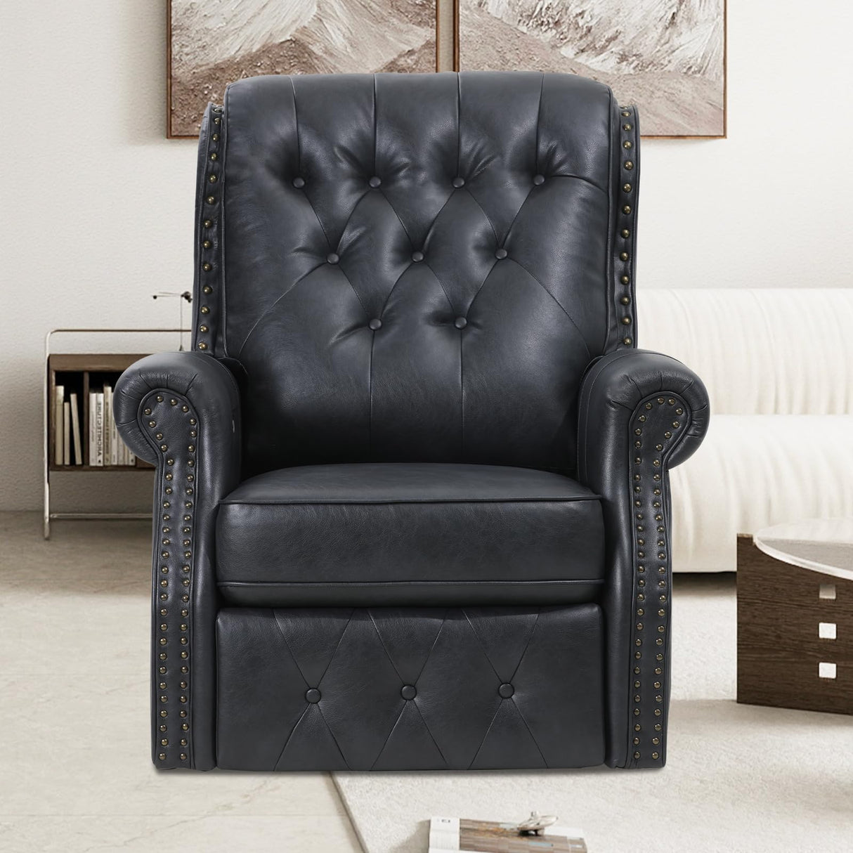 EONIX Dual Motor Lay Flat Power Recliner Chair, Mid Century Wingback Recliner with Independent Adjustable Backrest and Extended Footrest, 400lbs Heavy Duty, Breathable Faux Leather, Black EONIX