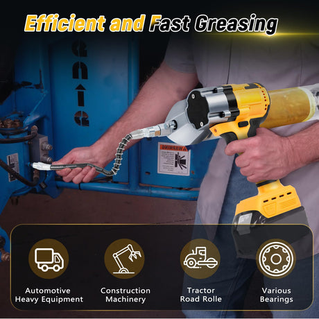 Daspom Cordless Grease Gun Compatible with De-Walt 20V Battery, 13000 PSI Brushless Motor Electric Grease Gun with 600ml Grease Cartridges and Accessories (No Battery Included) Daspom