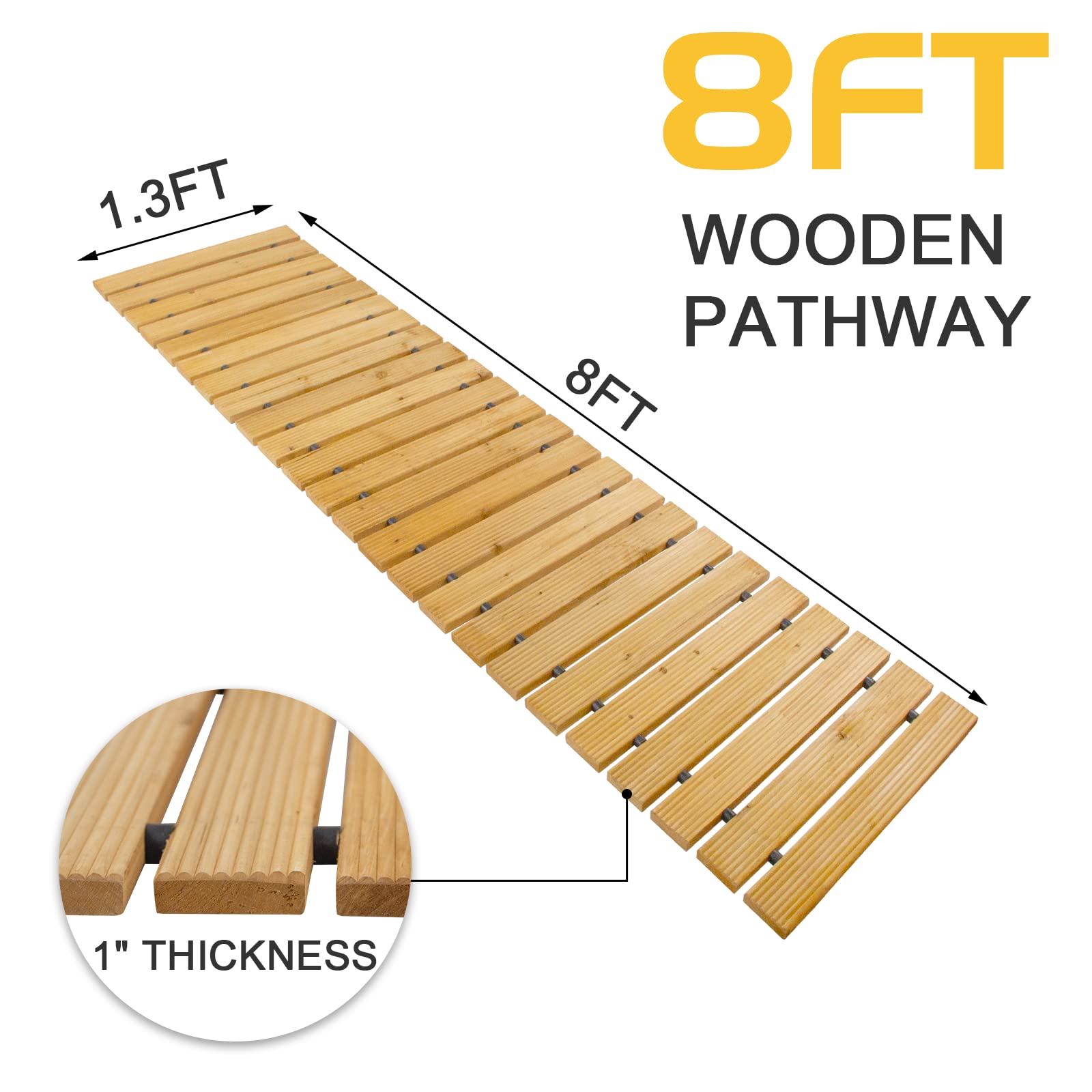 Wooden Pathway 8', Realife Roll Out Weather-Resistant Garden Cedar Walkway for Outside, Patio, Beach - WoodArtSupply