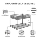 DHP Miles Low Metal Bunk Bed Frame for Kids, With Built-in Ladder, High Guardrail and Metal Slats, Floor Bed Bottom Bunk, No Boxspring Required, For Small Spaces, Full-Over-Full, Silver DHP
