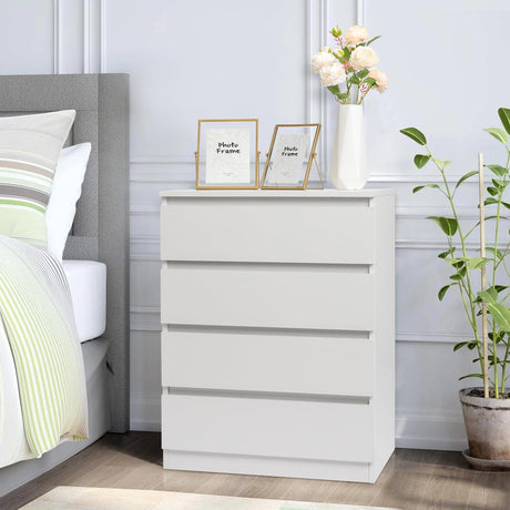 GODECOR Dresser for Bedroom, Modern Wood Dresser Chest of Drawers, No Handle Storage Cabinet for Girls, Anti-Tipping Device, Living Room, Home Office, Hallway Organizer (White, 4 Drawers) GODECOR