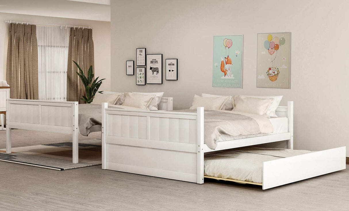 Harper & Bright Designs Full Bunk Bed with Trundle - Sturdy Solid Wood, Safety Guard Rails, and Versatile Design in White Harper & Bright Designs