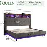 Jocisland 53.1" H Queen Size Bed Frame with Hydraulic Lift Up Storage, RGB LED & Built-in Bookcase Headboard, Velvet Upholstered Wingback Design, No Box Spring Needed, Dark Grey Jocisland