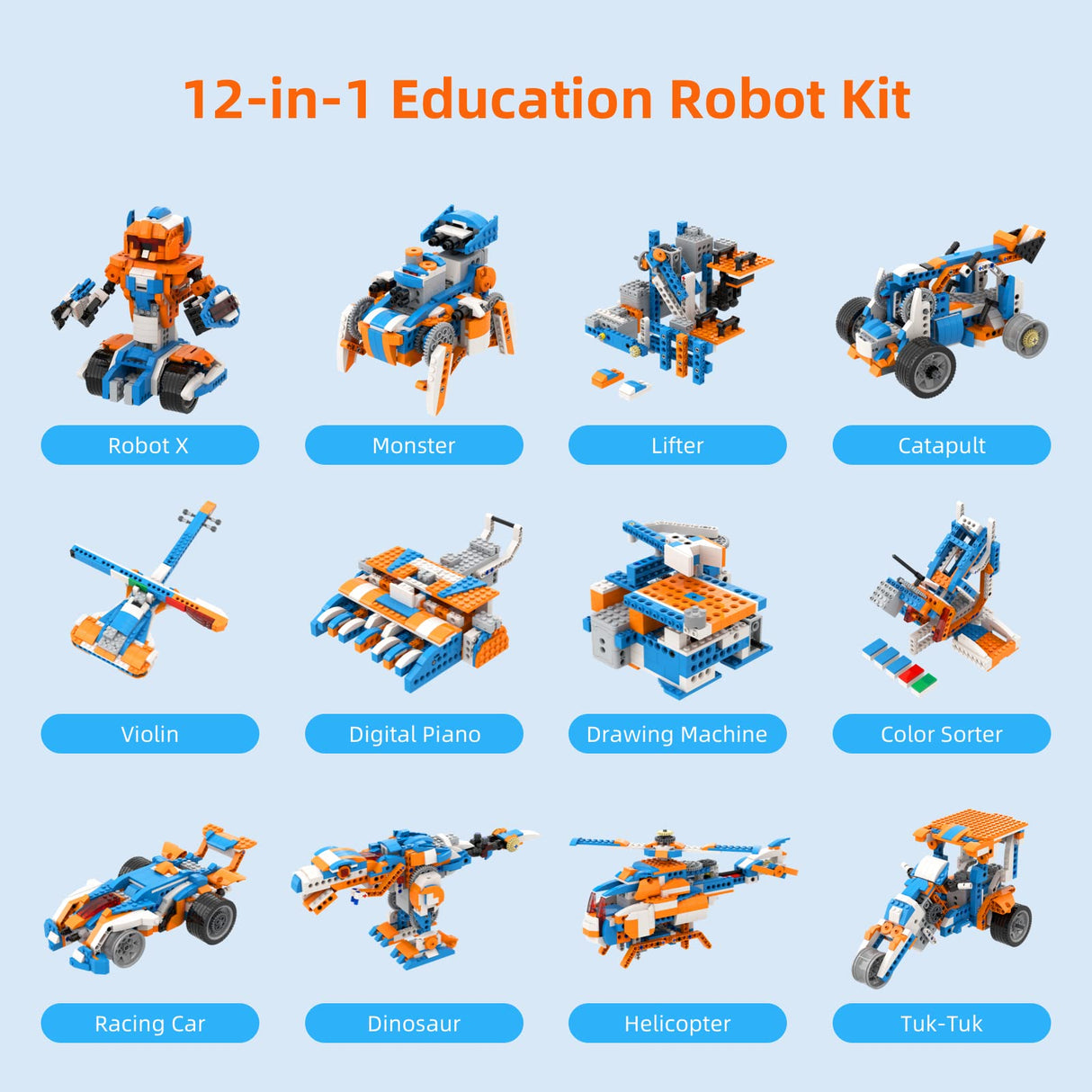 Apitor Robot X Robot Building Kit, 12-in-1 Programmable APP Remote Control RC Car, STEM Robotics Coding Set, Educational Birthday Gifts for Boys Girls Kids Ages 8-12 (600 Pieces) Apitor