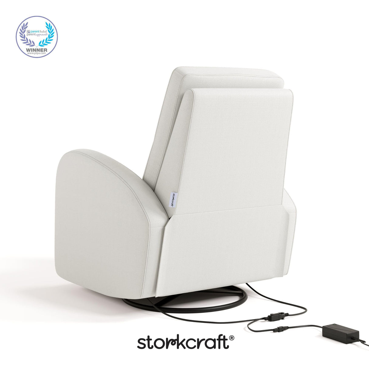 Storkcraft Santa Monica Power Recliner Swivel Glider (Ivory Basketweave) – Effortless Electronic Power Recline, USB-A & USB-C Charger Storkcraft