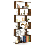 Tangkula 6 Tier S Shaped Bookshelf, 31.5''L x 9''W x 75''H, Wooden Bookcase and Bookshelves w/Anti-Toppling Device, Room Divider Display Shelves for Living Room, Home Decor, 6 Shelf Bookshelf Tangkula