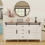 GlouMod 60" Farmhouse Buffet Cabinet with Storage, Sideboard with Shelves and Sliding Barn Door, Neoclassical White Dresser for Bedroom, Coffee Bar Cabinet for Kitchen, Living Room GlouMod