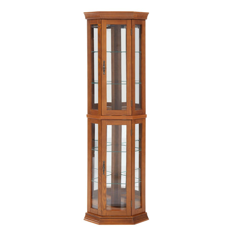 Eyisean Lighted Corner Curio Cabinet 70" Glass Display Cage with 6 Tempered Adjustable Shelves, Freestanding Home Bar Cabinet with Door, Rack for Liquor Storage and Living Room (Oak) Eyisean