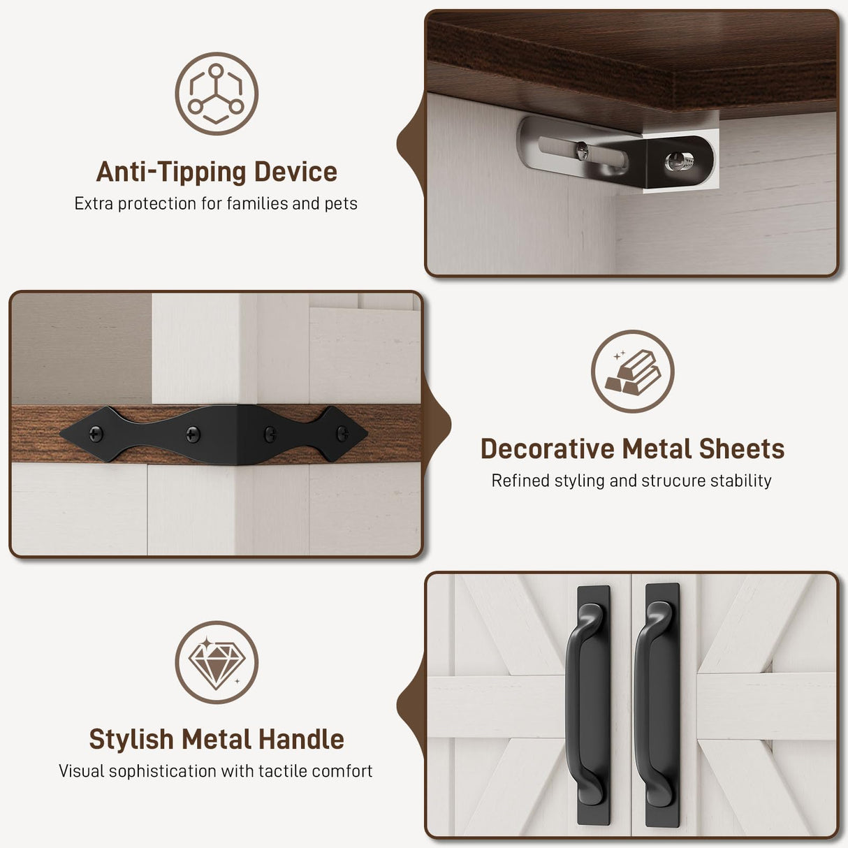 Vabches Bookshelf with Storage Cabinet, Farmhouse Bookshelf with Adjustable Shelves Tall Bookcase with Barn Doors and Drawer Freestanding Display Book Shelf for Office Living Room (Antique White) Vabches