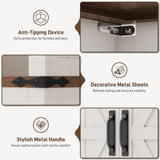 Vabches Bookshelf with Storage Cabinet, Farmhouse Bookshelf with Adjustable Shelves Tall Bookcase with Barn Doors and Drawer Freestanding Display Book Shelf for Office Living Room (Antique White) Vabches