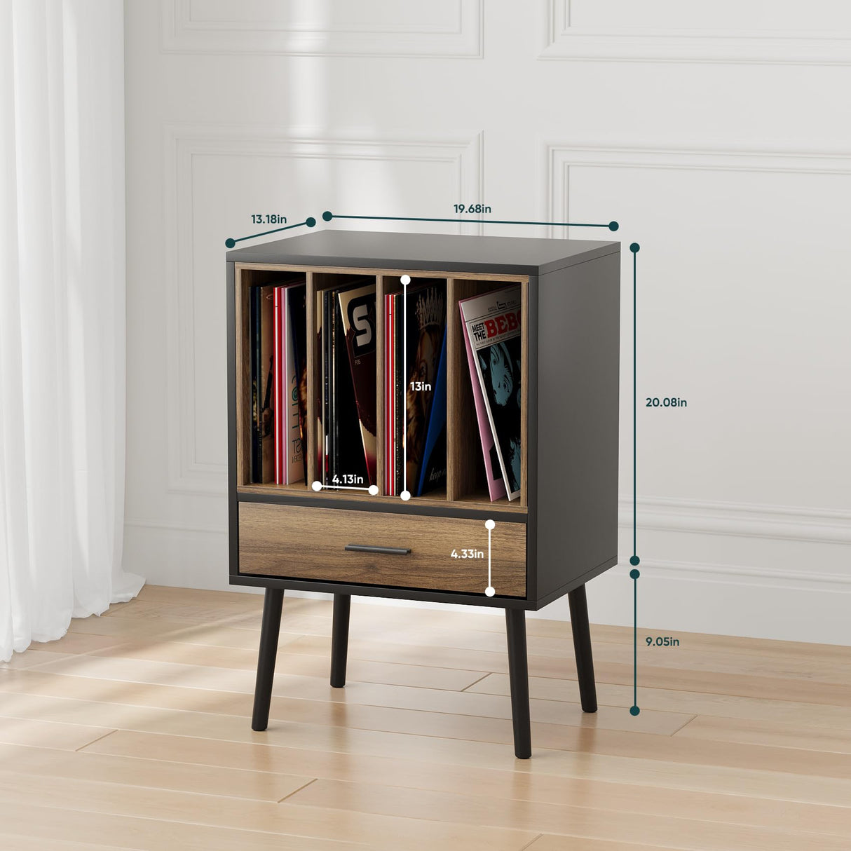 Record Player Stand with Vinyl Record Storage, Turntable Stand with Storage Cabinet Holds up to 180 Albums, Mid-Century Vinyl Holder Storage Shelf for Living Room Bedroom Office Morwdxef