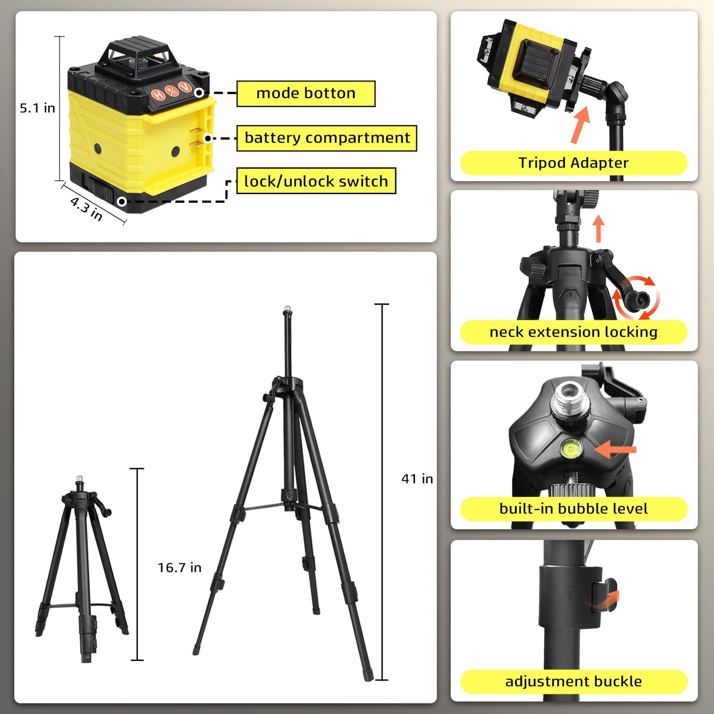 EODOJU Laser Level, 4 x 360° Laser Level with Tripod, Self Leveling Laser Level 4D Green Lazer Level 16 Lines Laser Level 360 Self Leveling for Construction, Picture Hanging, Floor Tile, Reno - WoodArtSupply