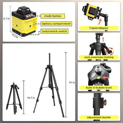 EODOJU Laser Level, 4 x 360° Laser Level with Tripod, Self Leveling Laser Level 4D Green Lazer Level 16 Lines Laser Level 360 Self Leveling for Construction, Picture Hanging, Floor Tile, Reno - WoodArtSupply