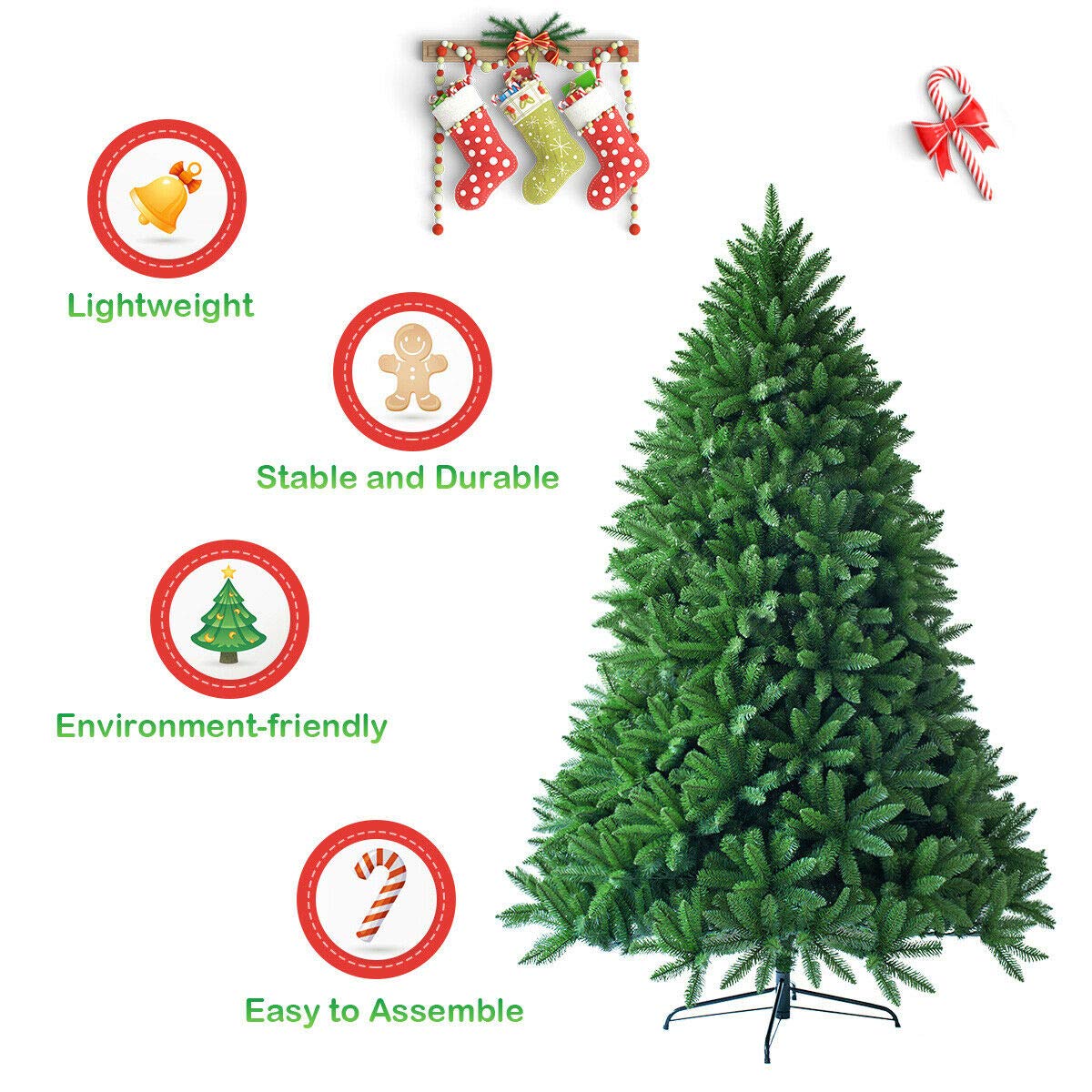 Goplus 5ft Unlit Artificial Christmas Tree, Premium Hinged Fir Tree, Easy Assembly with Metal Stand, Xmas Décor for Indoor and Outdoor (5ft)