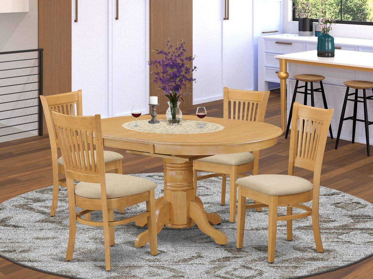 East West Furniture AVVA5-OAK-C Avon 5 Piece Modern Set Includes an Oval Wooden Table with Butterfly Leaf and 4 Linen Fabric Kitchen Dining Chairs, Oak - WoodArtSupply