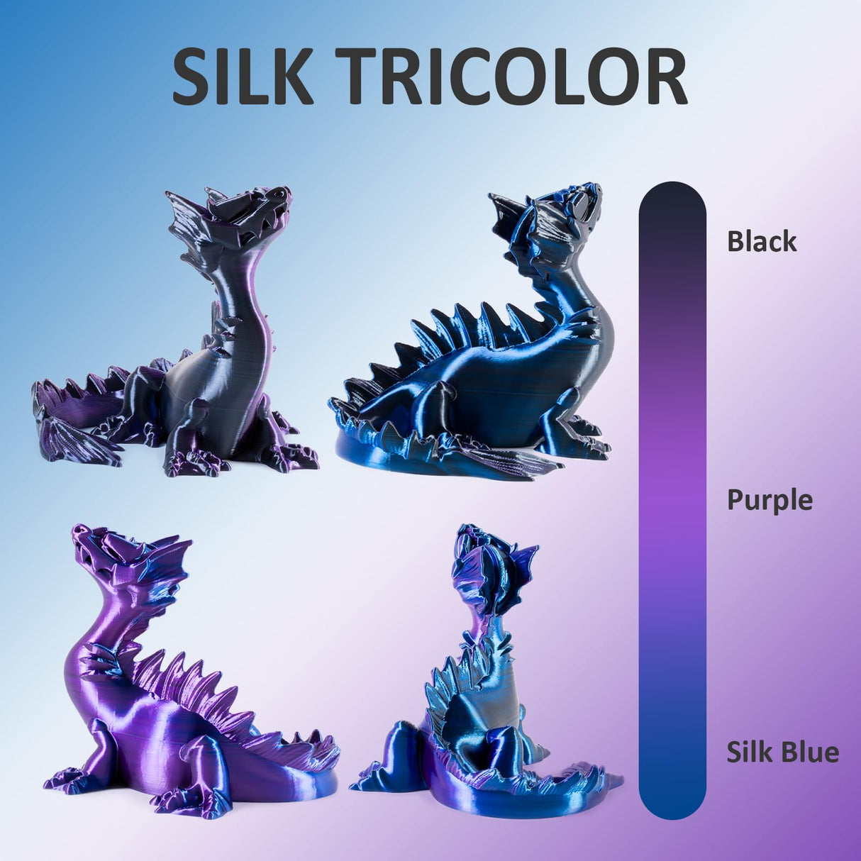 Geeetech Silk PLA Tri Color Filament 1.75mm 3D Printer Filament,Coextrusion Blue Purple Black Tri-Colors Metal-Like Shiny Silk PLA Filament,1kg (2.2lbs) 1 Spool,Dimensional Accuracy +/- 0.03 mm Geeetech
