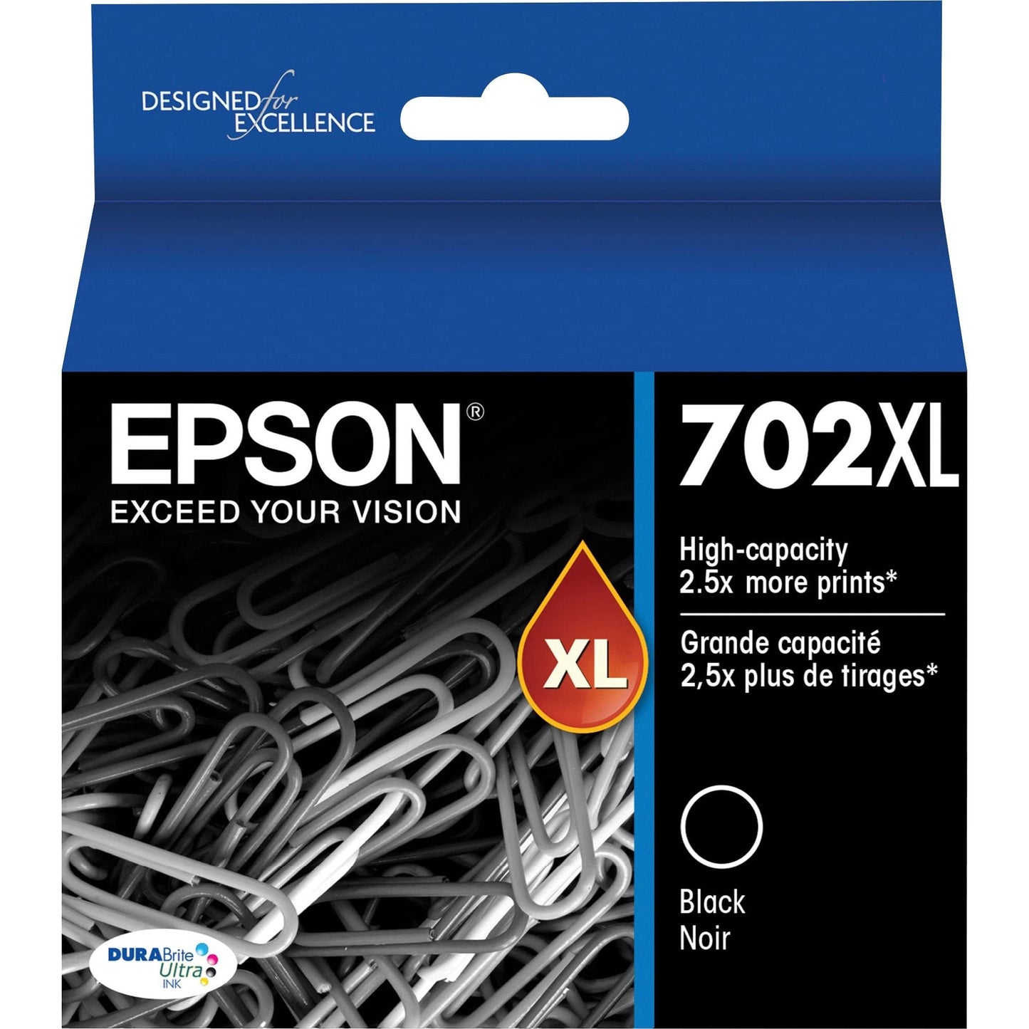 EPSON 702 DURABrite Ultra Ink High Capacity Black Cartridge (T702XL120-S) Works with WorkForce Pro WF-3720, WF-3730, WF-3733