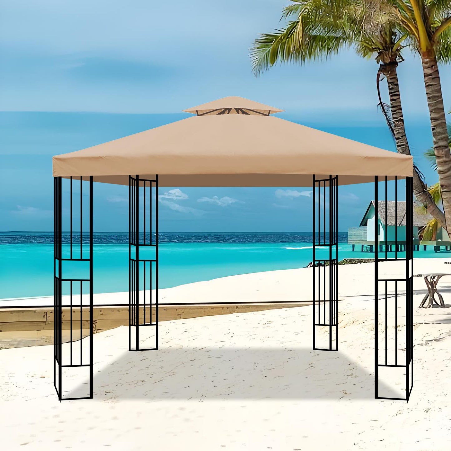 10x10 Ft Outdoor Patio Gazebo Replacement Canopy,Double Tiered Gazebo Tent Roof Top Cover Only(Frame Not Include) (Khaki)