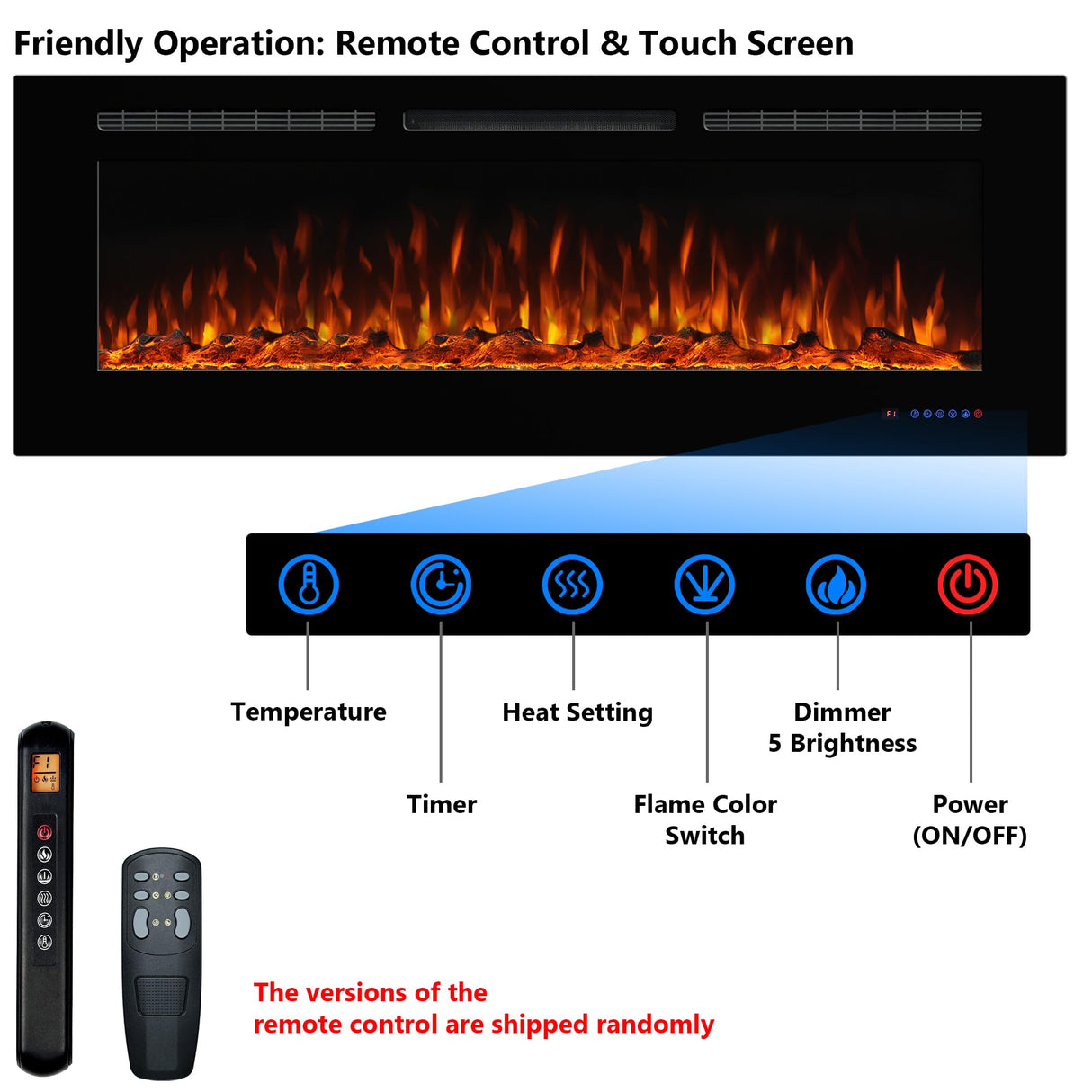 Dreamflame Smart Electric Fireplace 72inch, Recessed& Wall-Mounted Fireplace Inserts, Multicolor Flame w/5 Dimmer, WiFi Control Thermostat&Timer, Low Noise& Hardwire Connect, 1500W, Black Dreamflame